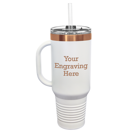 40 oz Travel Mug White with Rose Gold