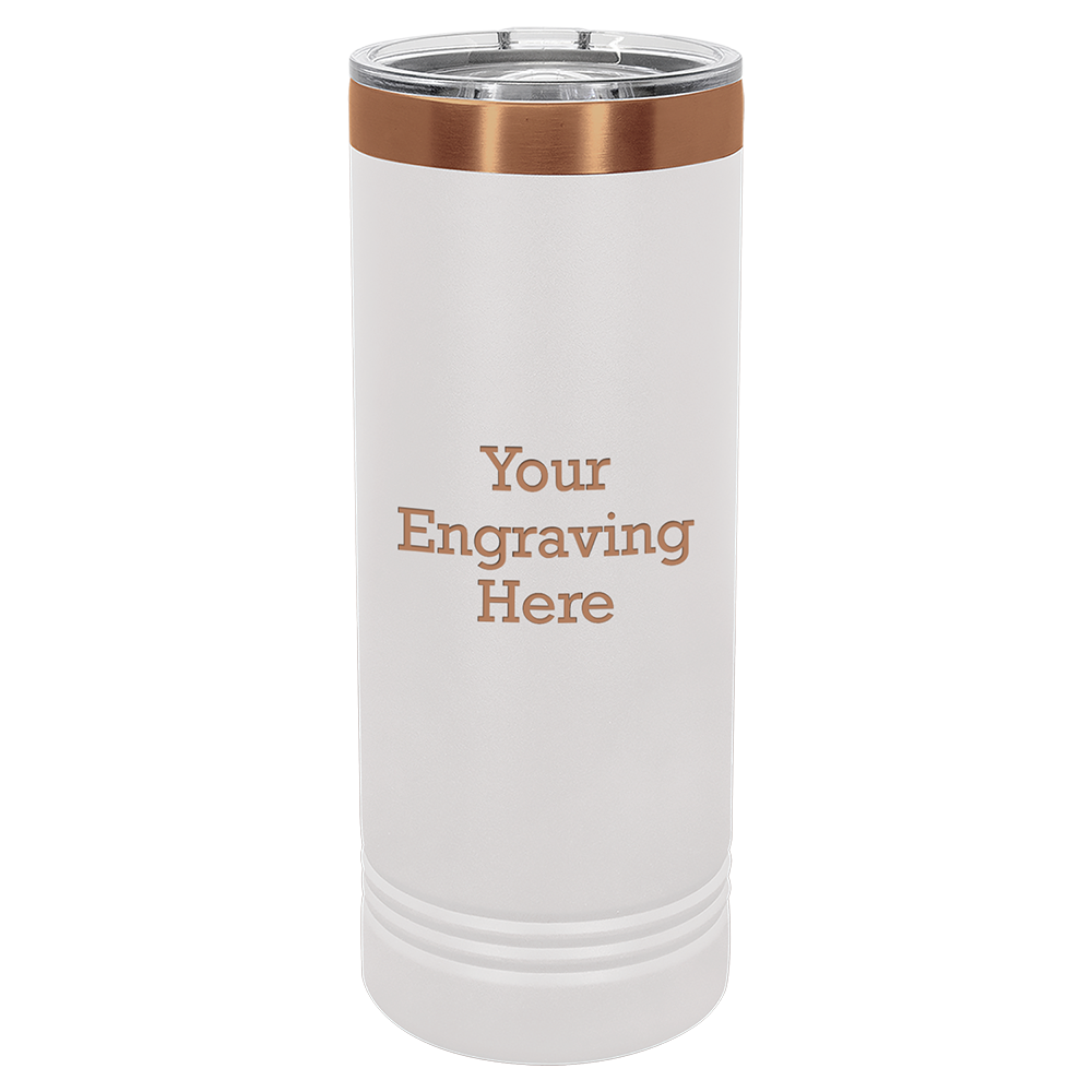 22oz Skinny Tumbler with Slider Lid (White with Rose Gold)