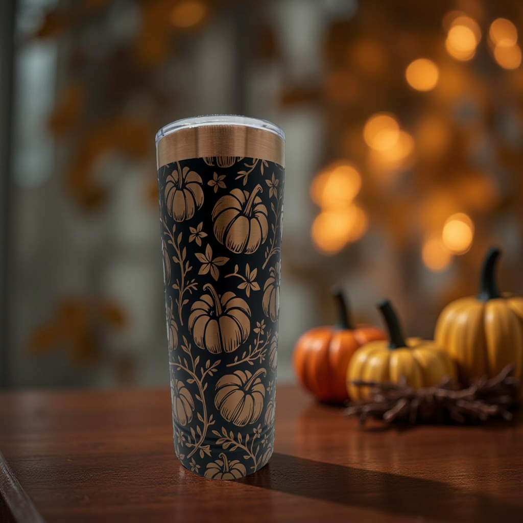 22 oz Skinny Tumbler with Slider Lid (Rose Gold) Autumn Theme!