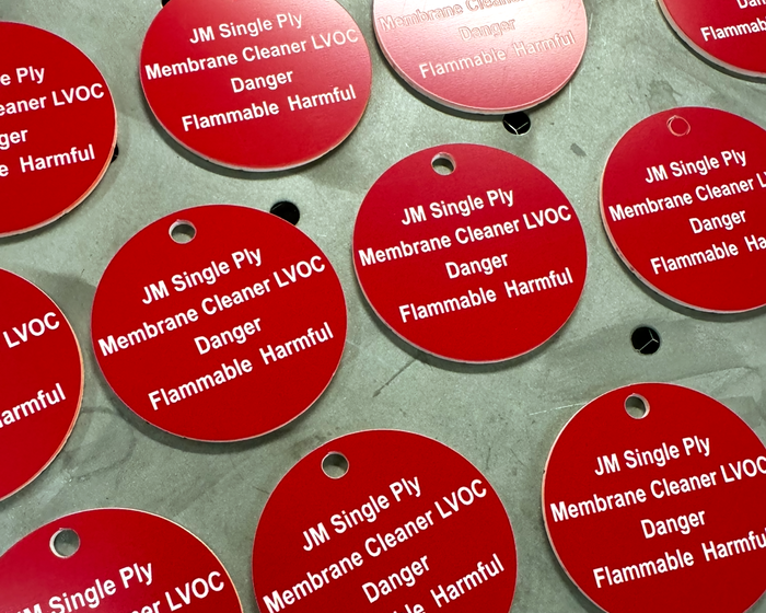 A to Z Engraving custom industrial labels in multiple sizes and colors