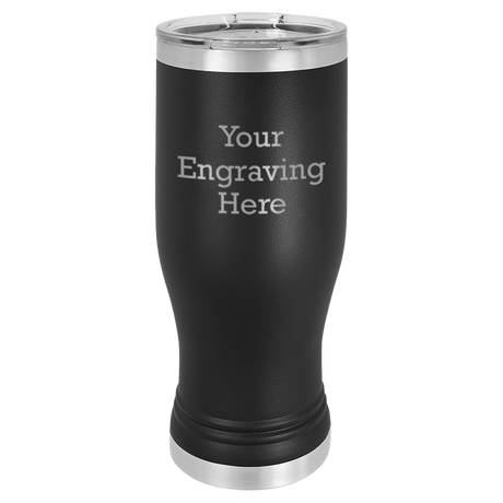 20 oz Pilsner in yellow — custom engraved by A to Z Engraving
