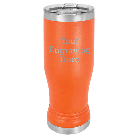 14 oz Pilsner in orange — custom engraved by A to Z Engraving