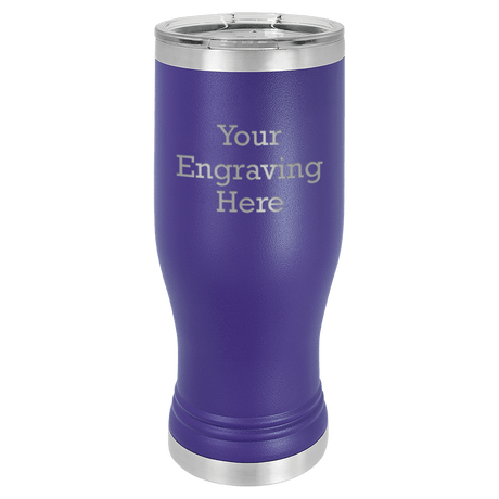 20 oz Pilsner in orange — custom engraved by A to Z Engraving