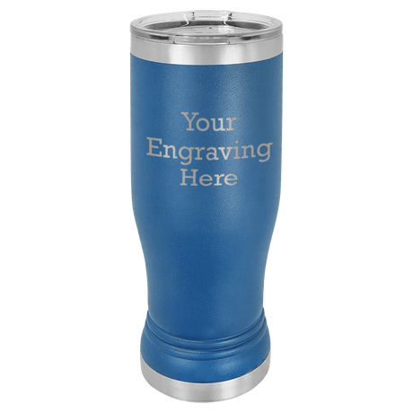 14 oz Pilsner in royal-blue — custom engraved by A to Z Engraving
