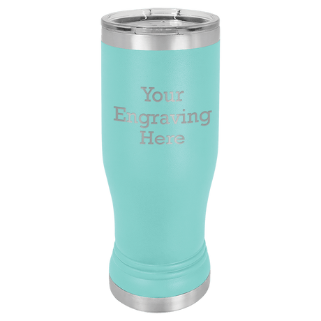 14 oz Pilsner in maroon — custom engraved by A to Z Engraving